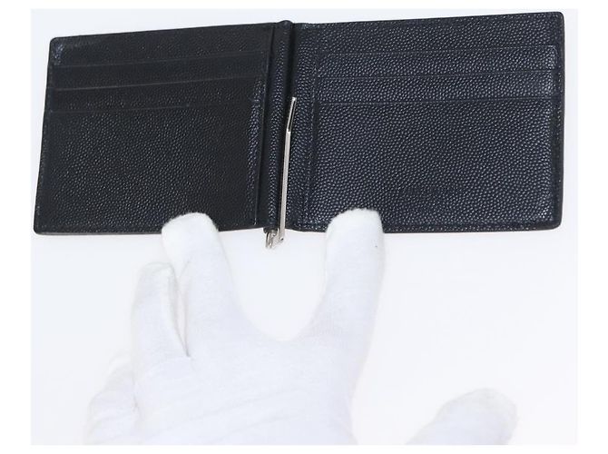 SAINT LAURENT Portafoglio Clip in Pelle Nera Argento Auth BA8469 Nero - vista 13