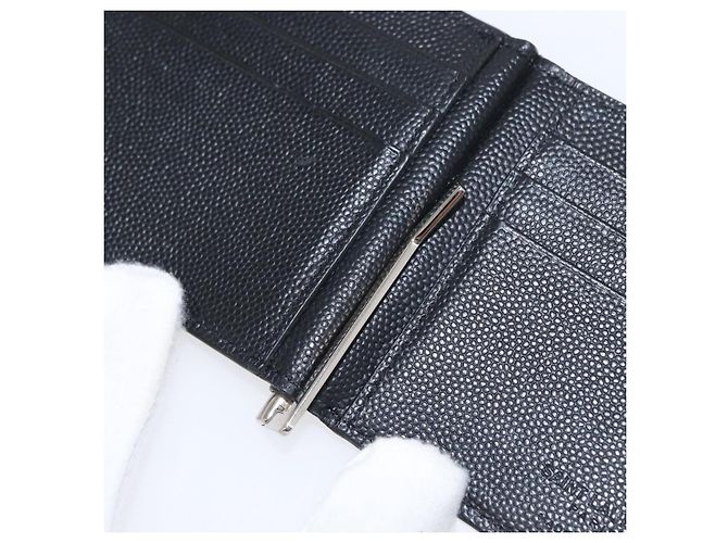 SAINT LAURENT Portafoglio Clip in Pelle Nera Argento Auth BA8469 Nero - vista 15