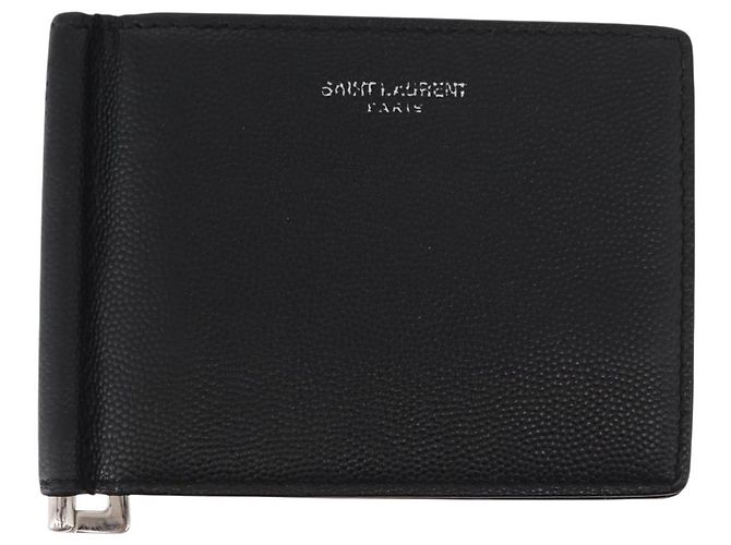 SAINT LAURENT Portafoglio Clip in Pelle Nera Argento Auth BA8469 Nero - vista 2