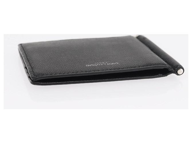 SAINT LAURENT Portafoglio Clip in Pelle Nera Argento Auth BA8469 Nero - vista 6