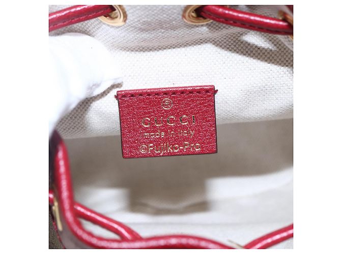 Gucci Mini borsa a secchiello Doraemon Micro GG Supreme in PVC beige 647801 Auth 154926SAM D'oro - vista 15