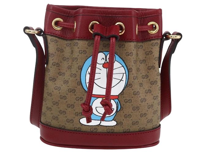 Gucci Mini borsa a secchiello Doraemon Micro GG Supreme in PVC beige 647801 Auth 154926SAM D'oro - vista 2