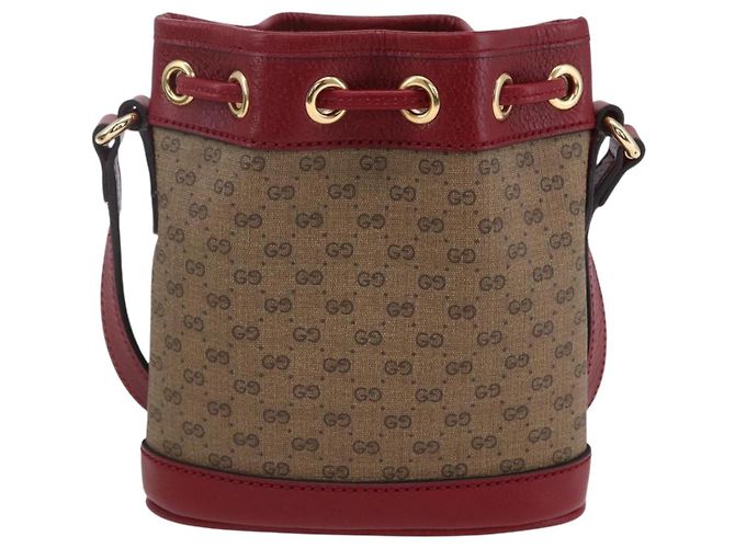 Gucci Mini borsa a secchiello Doraemon Micro GG Supreme in PVC beige 647801 Auth 154926SAM D'oro - vista 3