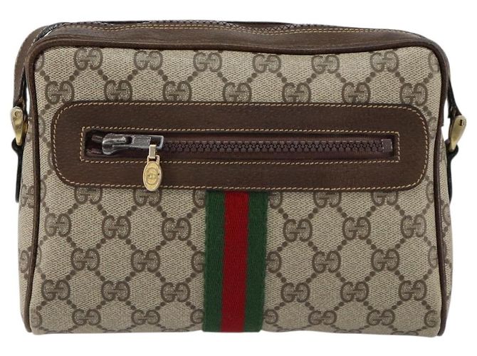 Borsa a Spalla GUCCI GG Supreme Web Sherry Line PVC Beige Oro Auth ep12050 D'oro - vista 2