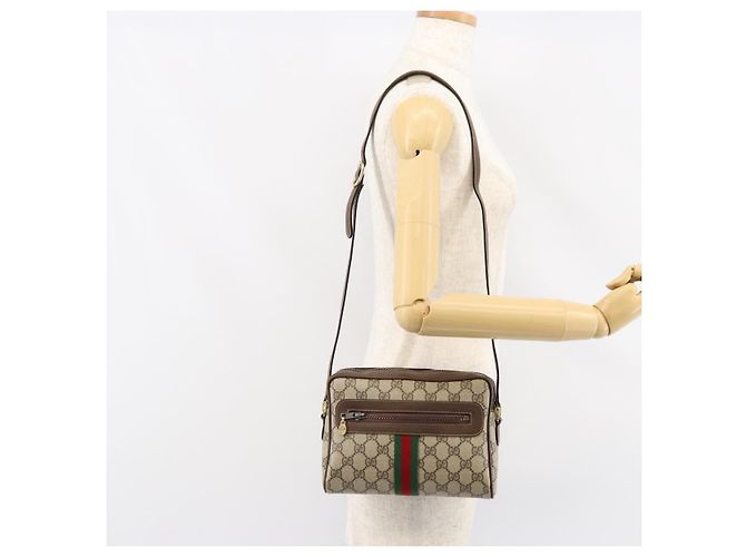 Borsa a Spalla GUCCI GG Supreme Web Sherry Line PVC Beige Oro Auth ep12050 D'oro - vista 21