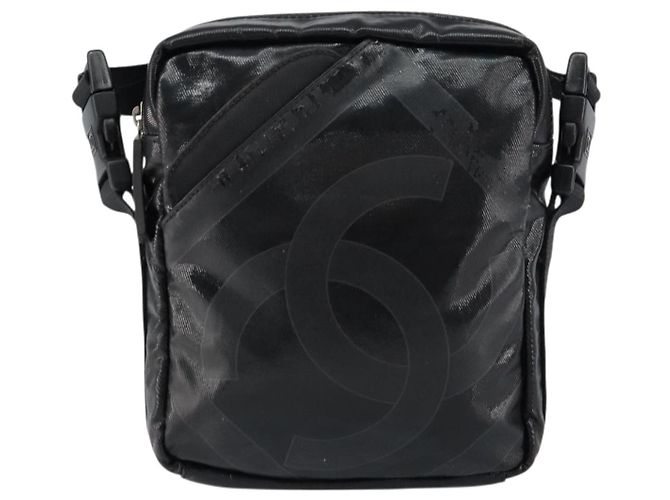 Borsa a Spalla CHANEL Sports Line Pelle Verniciata Argento Nero CC Auth ka387 - vista 2