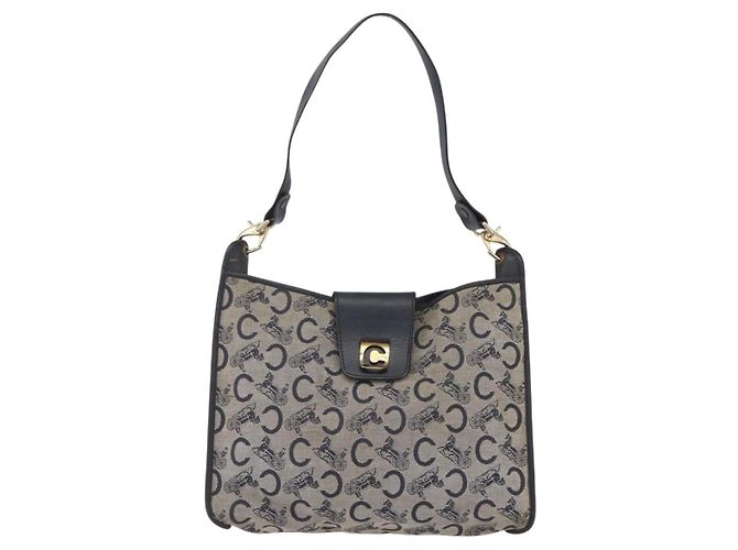 Céline Borsa a Spalla Celine C Sulky in Tela Blu Navy e Oro Auth 154713 D'oro - vista 2