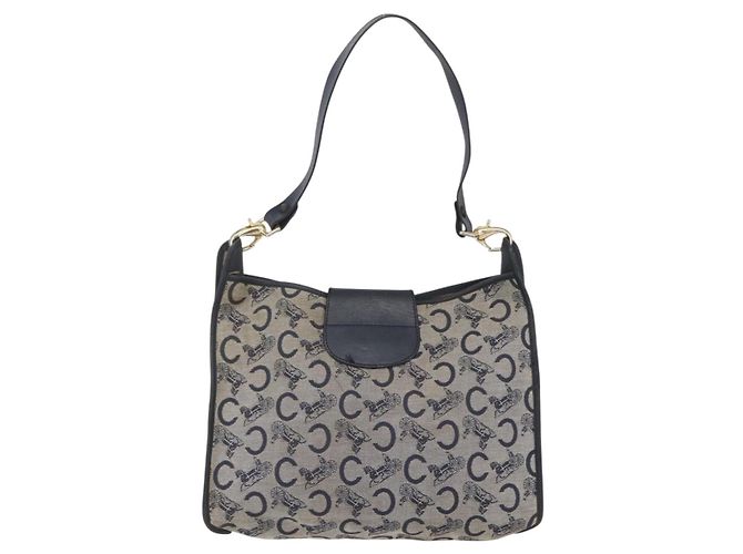 Céline Borsa a Spalla Celine C Sulky in Tela Blu Navy e Oro Auth 154713 D'oro - vista 3