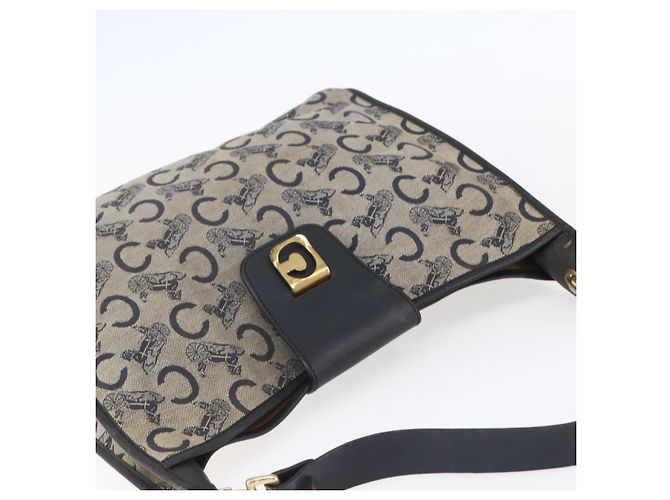 Céline Borsa a Spalla Celine C Sulky in Tela Blu Navy e Oro Auth 154713 D'oro - vista 6