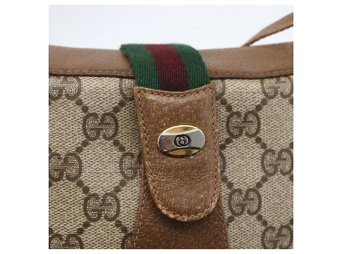 Borsa Sherry Line GG Supreme Web di GUCCI in PVC beige e oro 116 02 024 Auth 151431 D'oro - vista 14