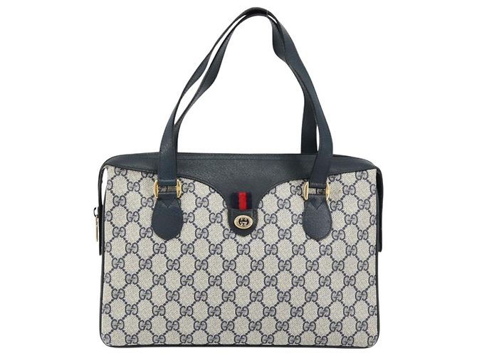 Borsa a mano GUCCI GG Supreme Sherry Line PVC Blu Navy Rosso 41 02 079 Auth 155654 - vista 2