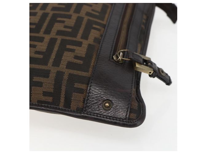 Borsa a Spalla FENDI in Tela Zucca Nera Marrone Oro Auth 156175 Nero D'oro - vista 10