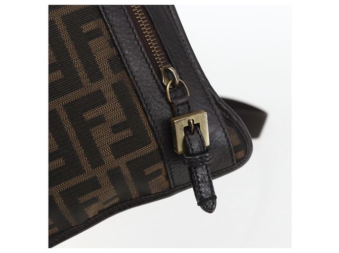 Borsa a Spalla FENDI in Tela Zucca Nera Marrone Oro Auth 156175 Nero D'oro - vista 14