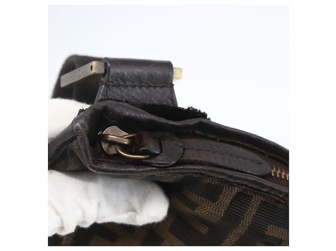 Borsa a Spalla FENDI in Tela Zucca Nera Marrone Oro Auth 156175 Nero D'oro - vista 15