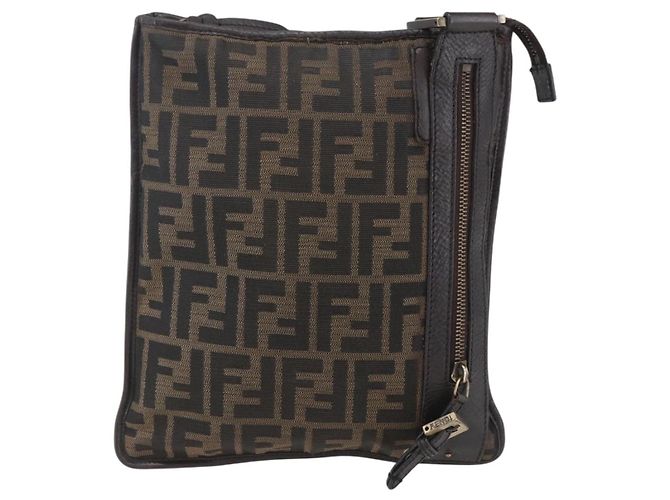 Borsa a Spalla FENDI in Tela Zucca Nera Marrone Oro Auth 156175 Nero D'oro - vista 2