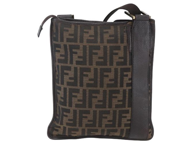 Borsa a Spalla FENDI in Tela Zucca Nera Marrone Oro Auth 156175 Nero D'oro - vista 3