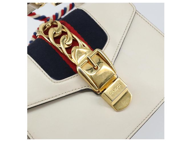 Borsa a mano in pelle GUCCI Sherry Line 2way Bianco Oro Blu Navy 470270 Auth BA8197 D'oro - vista 16