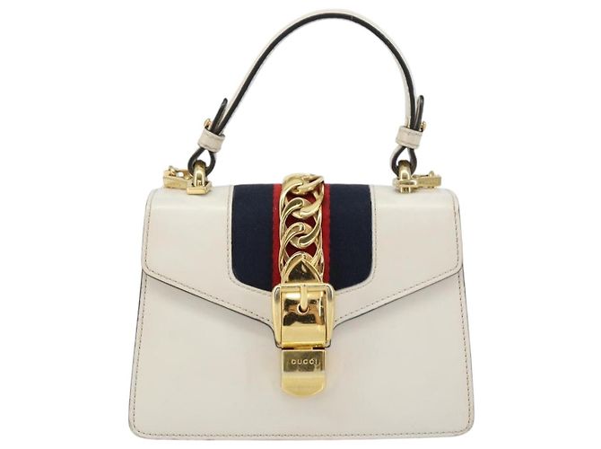 Borsa a mano in pelle GUCCI Sherry Line 2way Bianco Oro Blu Navy 470270 Auth BA8197 D'oro - vista 2