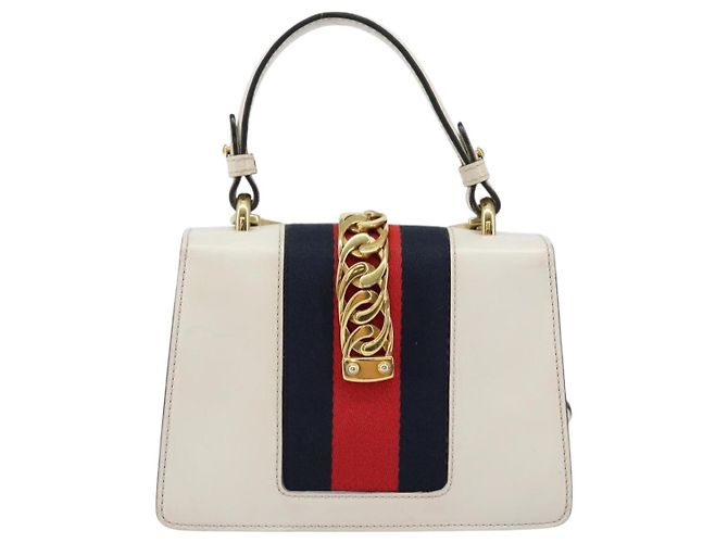 Borsa a mano in pelle GUCCI Sherry Line 2way Bianco Oro Blu Navy 470270 Auth BA8197 D'oro - vista 3