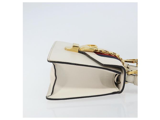Borsa a mano in pelle GUCCI Sherry Line 2way Bianco Oro Blu Navy 470270 Auth BA8197 D'oro - vista 4