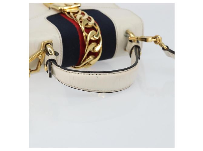 Borsa a mano in pelle GUCCI Sherry Line 2way Bianco Oro Blu Navy 470270 Auth BA8197 D'oro - vista 7