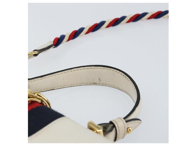 Borsa a mano in pelle GUCCI Sherry Line 2way Bianco Oro Blu Navy 470270 Auth BA8197 D'oro - vista 8