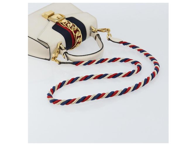 Borsa a mano in pelle GUCCI Sherry Line 2way Bianco Oro Blu Navy 470270 Auth BA8197 D'oro - vista 9