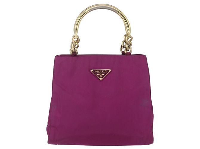 PRADA Borsa a Mano Nylon Metallo Viola Oro Auth 155416 D'oro Porpora - vista 13