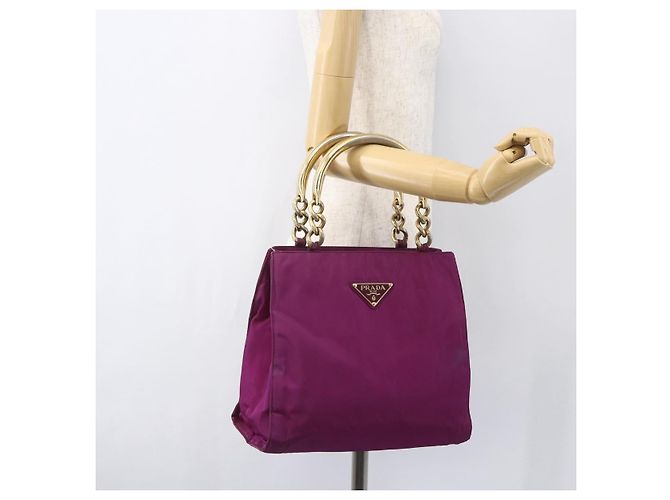 PRADA Borsa a Mano Nylon Metallo Viola Oro Auth 155416 D'oro Porpora - vista 23
