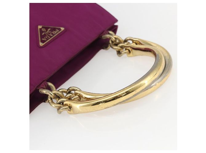 PRADA Borsa a Mano Nylon Metallo Viola Oro Auth 155416 D'oro Porpora - vista 7