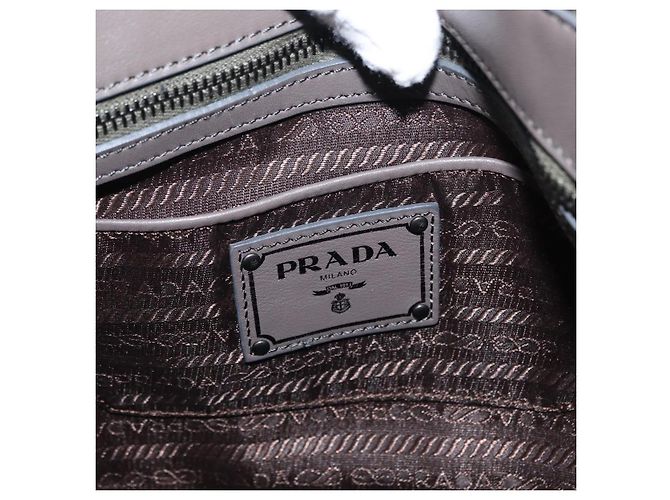 Bolso de Hombro PRADA de Nylon y Cuero Gris Auth ka788 Castaño - vista 19