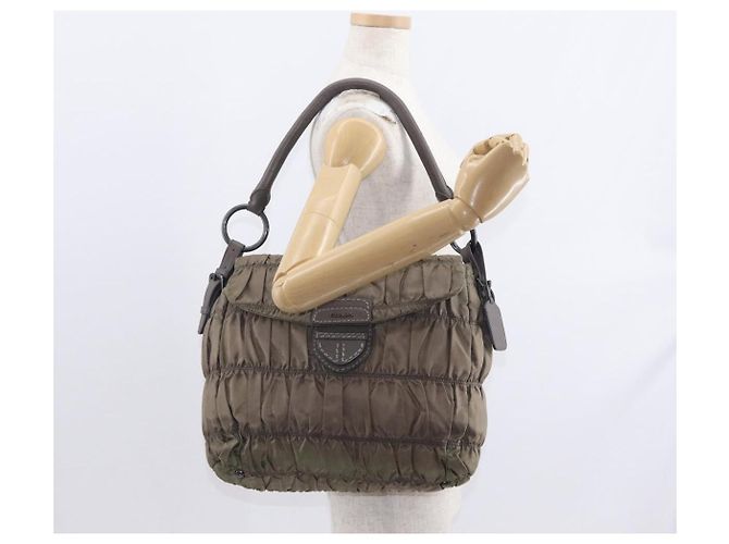 Bolso de Hombro PRADA de Nylon y Cuero Gris Auth ka788 Castaño - vista 24