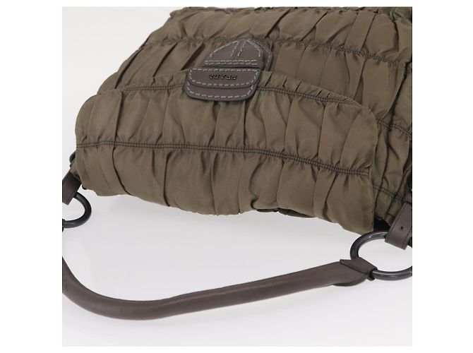 Bolso de Hombro PRADA de Nylon y Cuero Gris Auth ka788 Castaño - vista 6
