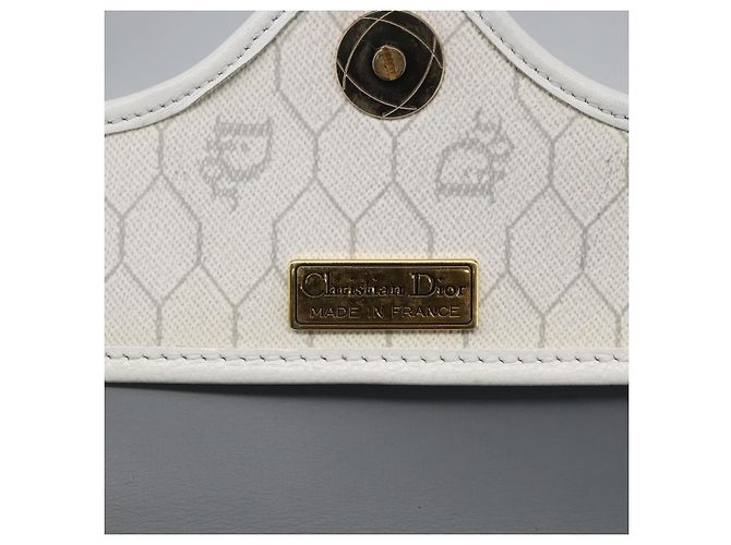 Christian Dior Borsa a spalla in tela a nido d'ape PVC oro bianco Auth 157616 D'oro - vista 14