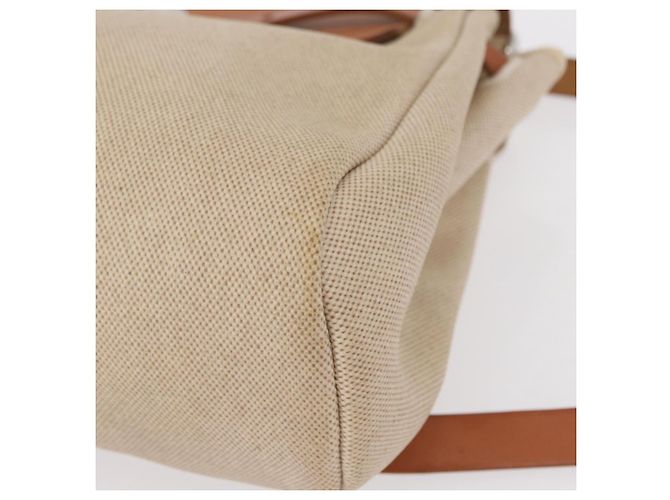 Hermès HERMES Mochila Herbag Lona Cuero Beige Plata Auth bs31446 - vista 13