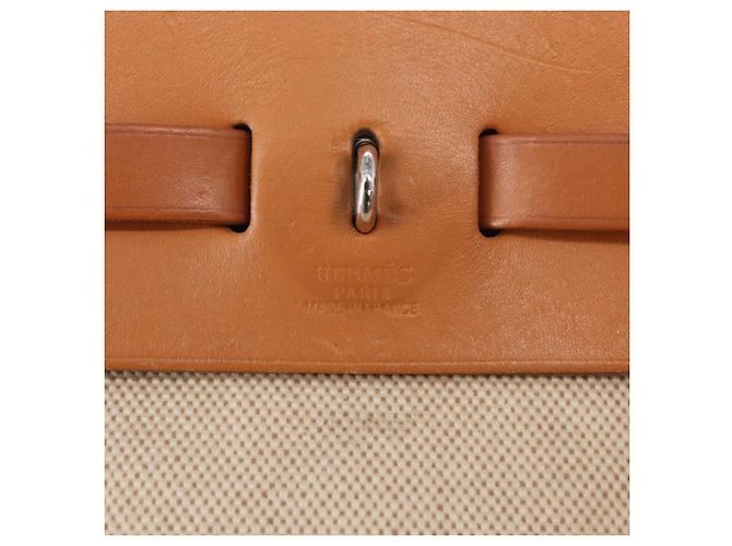 Hermès HERMES Mochila Herbag Lona Cuero Beige Plata Auth bs31446 - vista 16