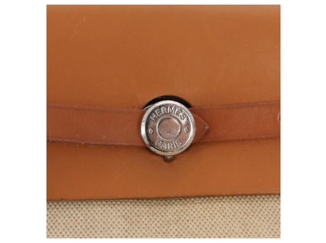 Hermès HERMES Mochila Herbag Lona Cuero Beige Plata Auth bs31446 - vista 17