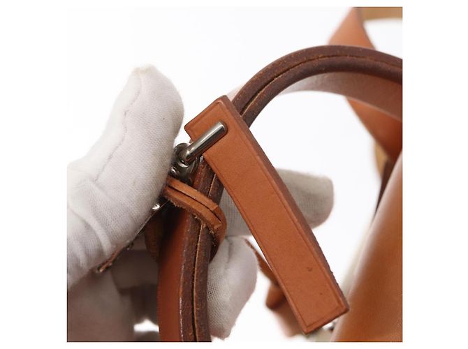 Hermès HERMES Mochila Herbag Lona Cuero Beige Plata Auth bs31446 - vista 18
