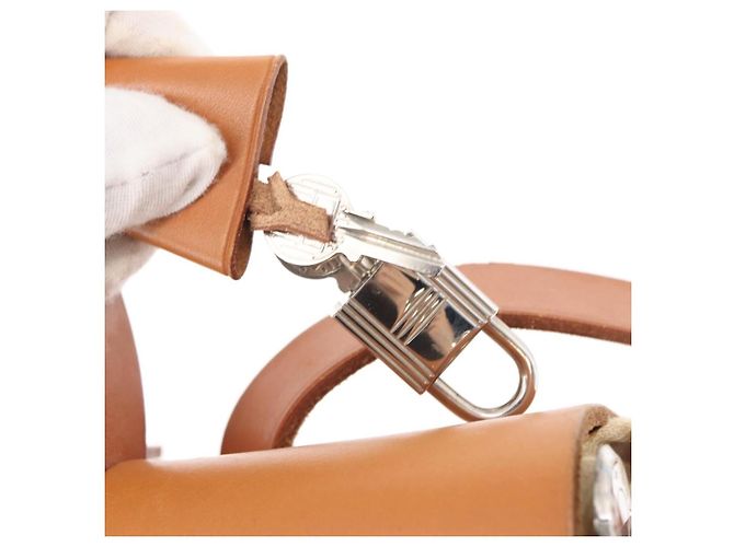 Hermès HERMES Mochila Herbag Lona Cuero Beige Plata Auth bs31446 - vista 19