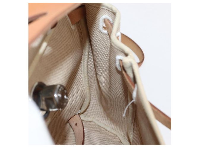 Hermès HERMES Mochila Herbag Lona Cuero Beige Plata Auth bs31446 - vista 22