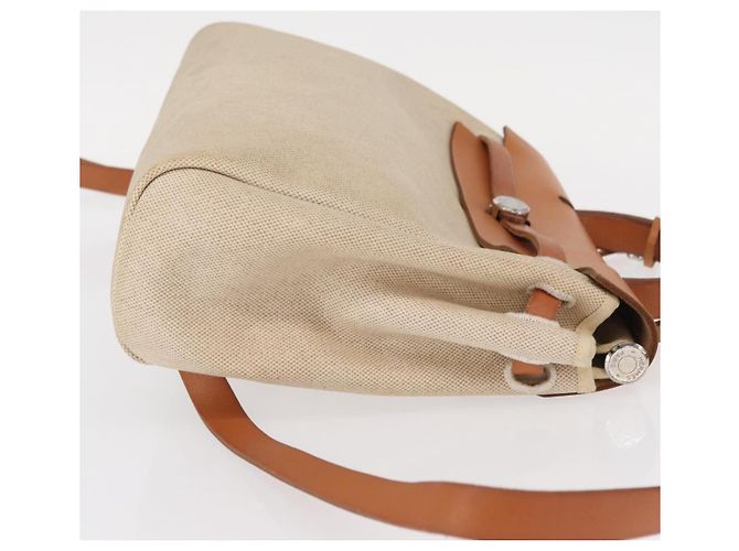 Hermès HERMES Mochila Herbag Lona Cuero Beige Plata Auth bs31446 - vista 4