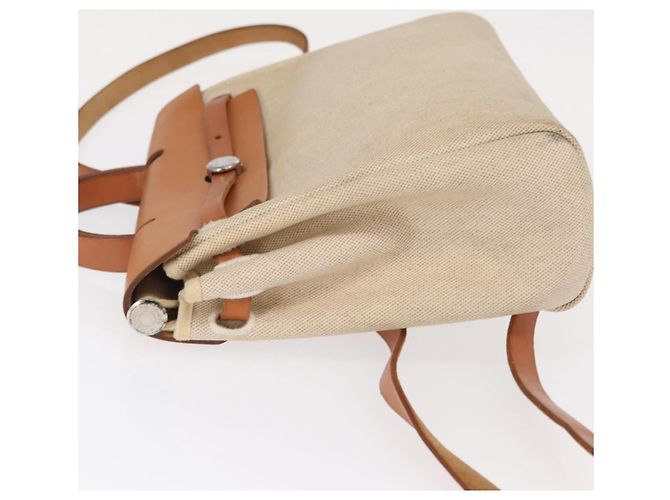 Hermès HERMES Mochila Herbag Lona Cuero Beige Plata Auth bs31446 - vista 5