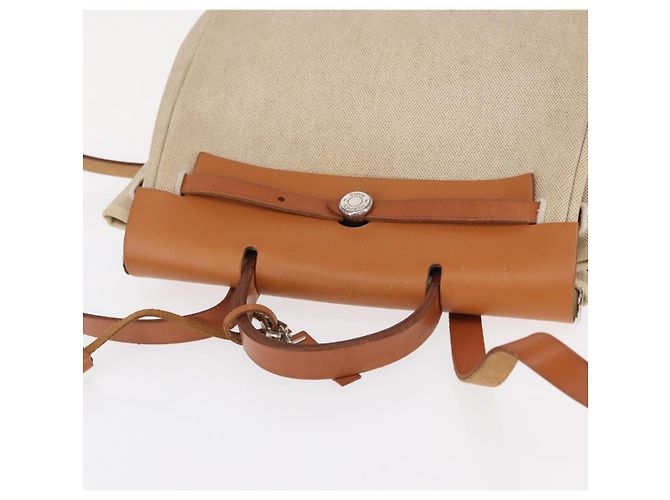 Hermès HERMES Mochila Herbag Lona Cuero Beige Plata Auth bs31446 - vista 6