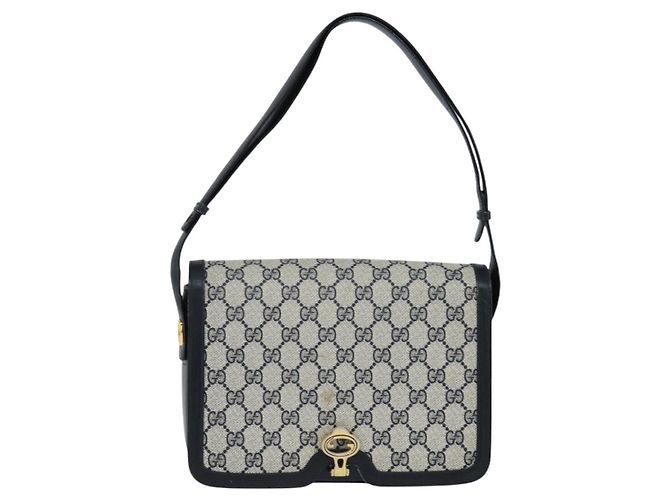 Gucci Borsa a Spalla GG Supreme PVC Blu Navy Oro Auth 147854 D'oro - vista 2