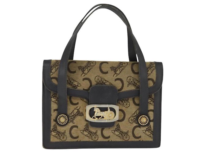 Céline Borsa a mano Celine C Sulky in tela e pelle marrone dorato Auth 147776 D'oro - vista 2