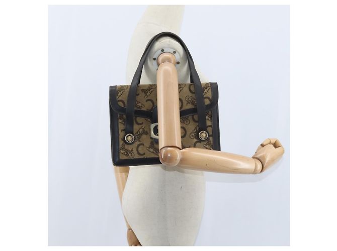 Céline Borsa a mano Celine C Sulky in tela e pelle marrone dorato Auth 147776 D'oro - vista 21