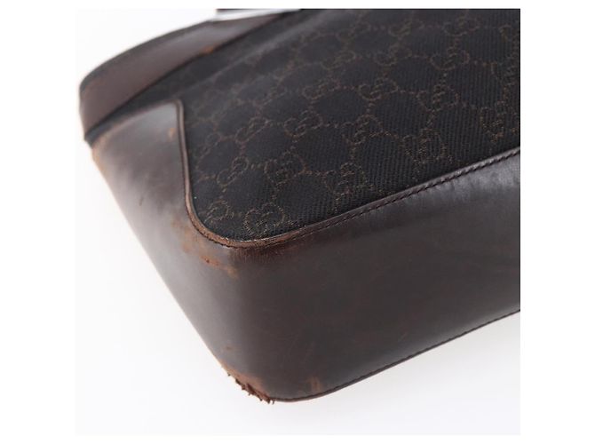 Bolsa de mão em canvas GG GUCCI marrom escuro dourado 73983 Auth 151009 Castanho escuro - vista 11