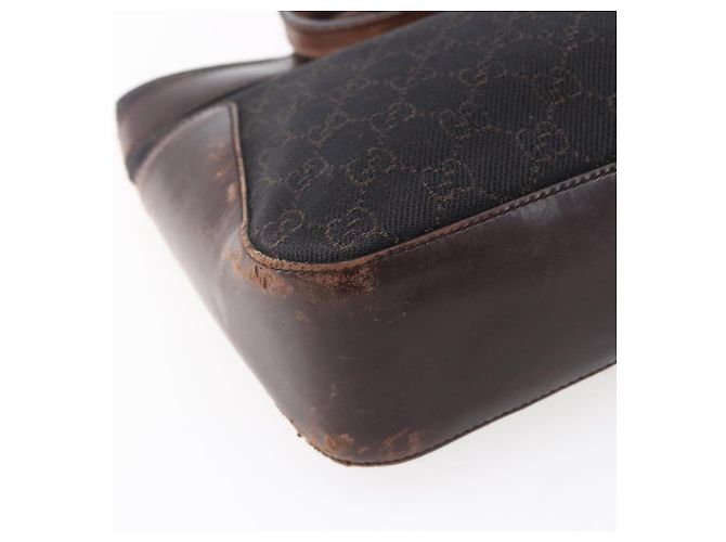 Bolsa de mão em canvas GG GUCCI marrom escuro dourado 73983 Auth 151009 Castanho escuro - vista 13