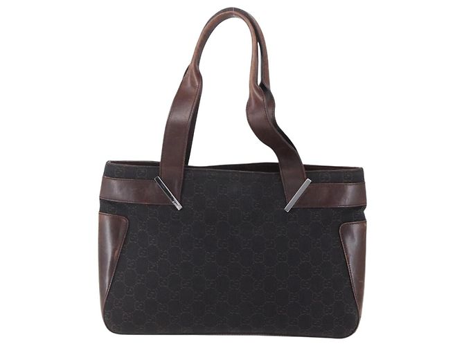 Bolsa de mão em canvas GG GUCCI marrom escuro dourado 73983 Auth 151009 Castanho escuro - vista 2