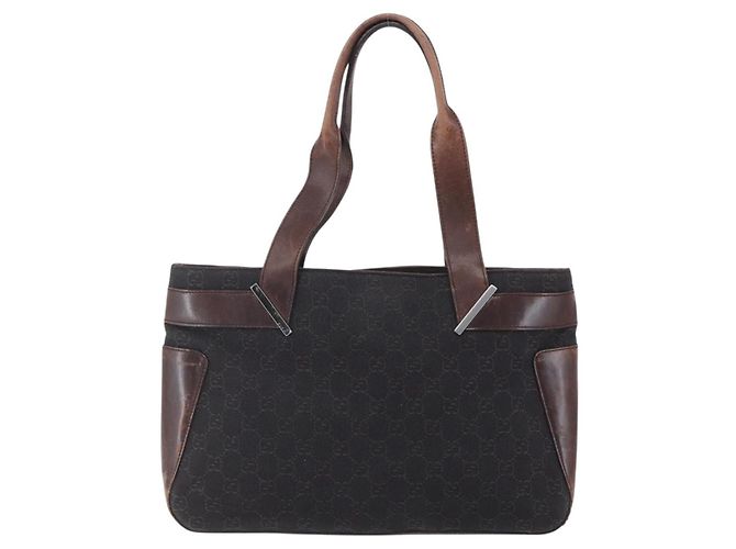 Bolsa de mão em canvas GG GUCCI marrom escuro dourado 73983 Auth 151009 Castanho escuro - vista 3